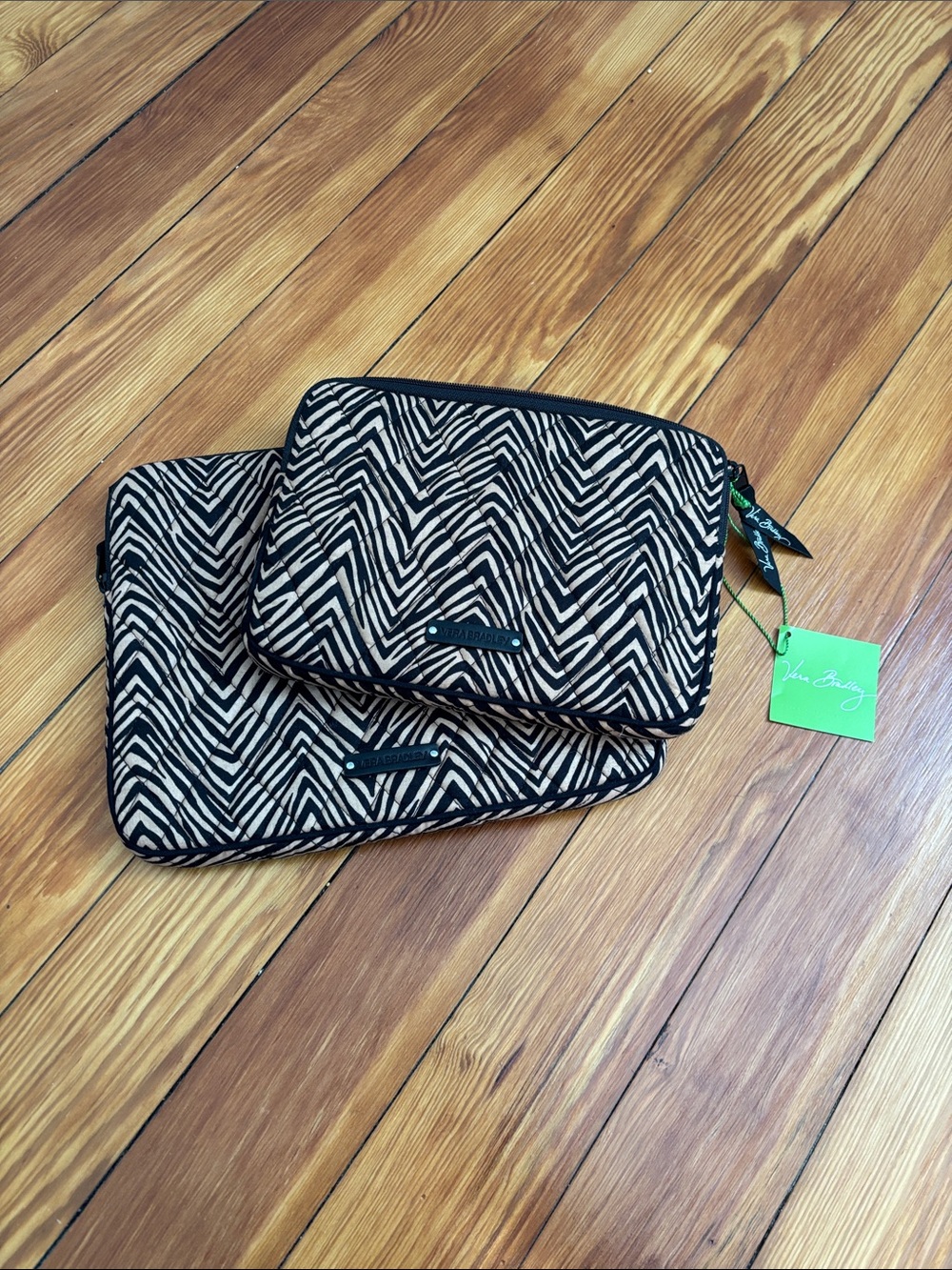 Vera Bradley Black & Cream Zebra-Pattern Quilted Pouches - 2pc Set